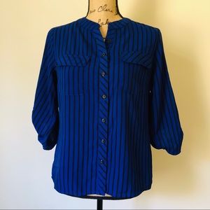 Elementz Blue and Black Striped Career Blouse PS